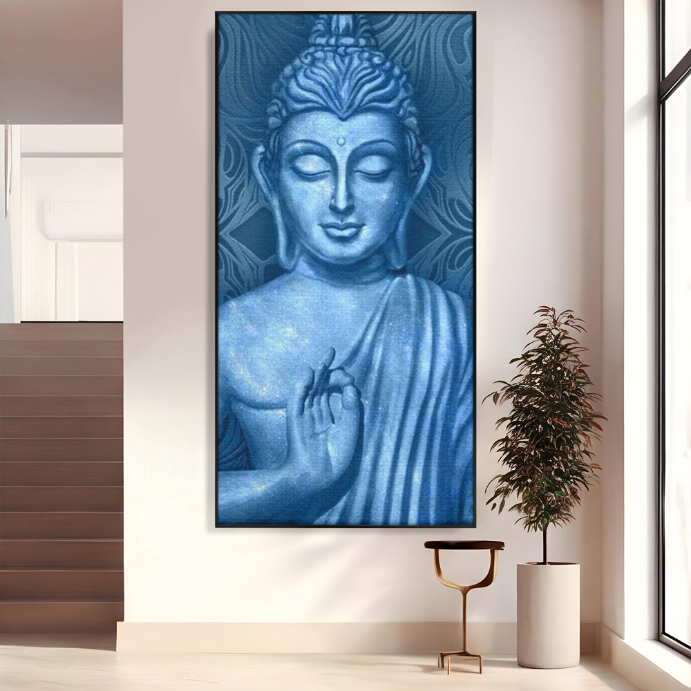 Tablou canvas cu tablou canvas cu buddha albastru, in rama de aluminiu negru